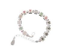 Xinsheinelry Delicada pulsera elástica esmaltada de buena suerte para mujer con detalles clásicos de Mahjong para uso diario, cumpleaños