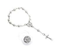 Xinsheinelry Elegante pulsera con colgante de rosario para cumpleaños, confirmaciones, comuniones, fiestas, oración, cadena de mano, 6mm 3.5cm*2cm, Cuentas de hierro de metal y carcasa de aleación