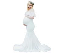 Xinsheinelry Hermoso vestido de embarazo, elegante falda de fotografía de longitud extendida y mangas cortas, perfecto para ocasiones especiales, cómodo vestido de embarazo, blanco, XL