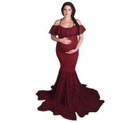 Xinsheinelry Hermoso vestido de embarazo, elegante falda de fotografía de longitud extendida y mangas cortas, perfecto para ocasiones especiales, cómodo vestido de embarazo, rojo vino, S