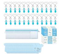 Xinsheinelry Juego de 24 llaveros de cristal angelical para baby showers, suministros con tarjeta de agradecimiento y bolsas de organza con cordón y etiqueta