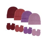 Xinsheinelry Juego de 4 gorros y manoplas para recién nacidos, lavables a máquina, guantes de gorro fetal para bebés de 0 a 3 meses, de tela suave, guantes de algodón para bebé y gorra de capó, Juego