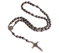 Xinsheinelry Look Rosario Collar Hecho a Mano con Cuentas de Madera de 8 mm y 10 mm Incluye Colgante de 5, 2 cm para oración y Accesorio de Vintage