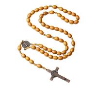 Xinsheinelry Look Rosario Collar Hecho a Mano con Cuentas de Madera de 8 mm y 10 mm Incluye Colgante de 5, 2 cm para oración y Accesorio de Vintage