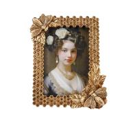 Xinsheinelry Marco de fotos de resina de panal de abeja dorado antiguo con acento de abejas y flores para colgar en la pared o exhibición de escritorio, imagen dorada envejecida
