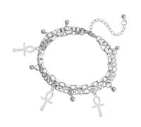 Xinsheinelry Pulsera de Cuentas de crucifijo de Acero Inoxidable para Mujer, Cadena de muñeca Ajustable con Cuentas Redondas y Colgante, joyería de crucifijo religioso, fe simbólica