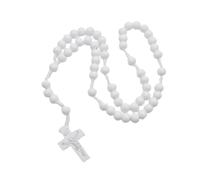 Xinsheinelry Rosario de cuentas de crucifijo con colgantes blancos y cruces para oración, meditaciones, elegante rosario de granos de madera, oración católica