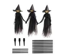 Xinsheinelry Trío de brujas brillantes para decoración de Halloween al aire libre, poste de jardín de 4.9 pies de alto con brujas que sostienen la mano y decoración de patio, césped y decoración de