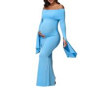 Xinsheinelry Vestido de maternidad de secado rápido y fácil de lavar, tela funcional, ideal para madres ocupadas, uso diario, ocasiones especiales, vestido de maternidad, azul, M
