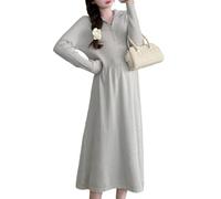 Xinsheinelry Vestido de punto para otoño e invierno, cobertura del brazo, elegante tela de poliéster, ropa de embarazo con cuello, vestido de maternidad con cuello para otoño e invierno, gris, L