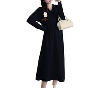 Xinsheinelry Vestido de punto para otoño e invierno, cobertura del brazo, elegante tela de poliéster, ropa de embarazo con cuello, vestido de maternidad con cuello para otoño e invierno, Negro, XL