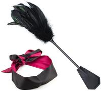 xinshibao Erotic Blindfold Máscara de ojos con plumas Tickler Tickler látigo de lujo de plumas Tickler Masaje Plumas Varita Bondage SM Juguetes Sexuales