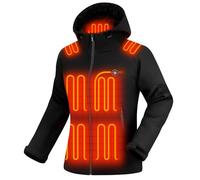 XINSONYUELL Chaqueta calefactable para mujer con batería externa de 16000 mAh, chaqueta con capucha y 15 zonas de calentamiento, chaqueta térmica eléctrica para mujeres al aire libre, negro intenso