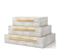 XINSTAR Cajas decorativas de cuero Shagreen de color marfil sintético, cajas de almacenamiento decorativas con tapas, juego de 3 piezas, cajas de almacenamiento, organizador de joyas, organizador de