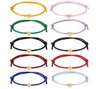 Xinstroe 10 pulseras de la amistad con corazón y cuerda, pulseras de filigrana con corazón, tamaño ajustable, pulsera para mujeres y niñas, talla única, Cuerda de nailon, Ámbar