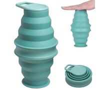 XINSUO Botella de Agua Plegable de Silicona 500 ml Sin BPA, a Prueba de Fugas, Taza de Camping Reutilizable para Deportes (9,5 x 4,3 cm, Azul)