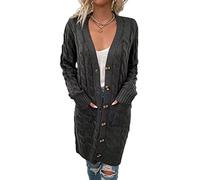 Xinwcang Cárdigan Largo para Mujer, Suéter de Punto Frente Abierto Jersey con Bolsillos, Abrigo de Manga Larga - Gris Oscuro,XL