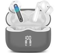 xinwld Auriculares Inalámbricos Bluetooth, Auriculares Bluetooth 5.3, HiFi Estéreo 40H Audifonos Inalambricos 4 HD Mic Cancelacion Ruido, IP7 Impermeable Pantalla LED Cascos Inalambricos, Gris