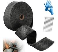 Xinxinphi 10M Cinta Anticalorica con 10 Bridas Acero Inoxidable & Guantes, Rollo Aislante Termico Fibra Vidrio, Cinta Protección Térmica para Colector Escapes Moto Motocicleta & Coche (Negra)