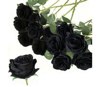 Xinxinphi 12 Piezas Rosas Artificiales Seda, Flores Realista Tallo Largo 52cm, Ramo Novia Bodas, Decoración Hogar, Rosa Imitación para Fiesta, Hotel, Centros Mesa & Bricolaje (Negro)