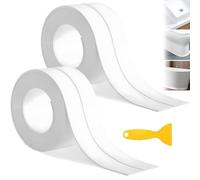 Xinxinphi 2 Rollos Tira Selladora Baño Autoadhesiva con Herramienta Sellado, Rodapié PVC Impermeable 5m x 5cm, Cinta Simple Flexible para Baño, Cocina, Bañera, Inodoro, Pared y Suelo (Blanco)