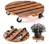 Xinxinphi 2 Unidades Rodillos Plantas con Ruedas Rotación 360 °, Soportes Macetas Redondo 30 x 6,5 cm, Base Flores Redonda Capacidad Carga 80 Kg, Plataforma Rodante para Exterior y Interior (Marrón)