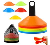 Xinxinphi 50 Piezas Cono Disco Entrenamiento con Bolsillos Malla & Soporte Almacenamiento, Juego Conos Fútbol 5 Colores, Conos Agilidad Redondos para Marcadores Canchas & Fútbol, Juegos Aire Libre