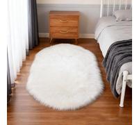Xinxinphi Alfombra Piel Oveja Sintética 60 x 120 cm, Alfombras Shaggy Mullida Antideslizantes, Rug Sheepskin Cordero Imitación,Tapetes Blanco para Decoración Dormitorio, Salon, Sofá Silla Cojín