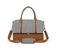 XINYASEE Bolsa de Viaje Lona PU Cuero Fin Semana,Bolsa de Viaje para Mujer, con Correa de Hombro Desmontable- Raya,para Viajes Vacaciones Fin de Semana Gimnasio Durante la Noche (Negro)