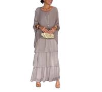 XINYICHEN Artistic Style Loose Dress, Mujer Casual A-Line 3/4 Sleeve Round Neck Layered Summer Large Size Maxi Dresses, gris, X-Large