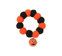 XINYIN Gargantilla de calabaza para decoración de cuello de mascotas, campanas de calabaza, pompones, collar de perro de Halloween, joyería para el cuello de mascotas
