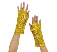 XINYIN Guantes de lentejuelas para fiestas, accesorios para eventos especiales y festivales de música, guantes sin dedos para escenario, hip-op, bailarina, fiesta, dorado, Talla única