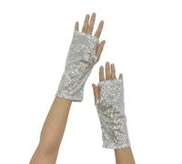 XINYIN Guantes de lentejuelas para fiestas, accesorios para eventos especiales y festivales de música, guantes sin dedos para escenario, hip-op, bailarina, fiesta, plateado, Talla única