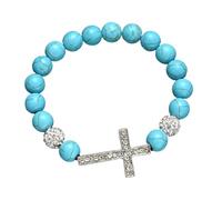 XINYIN Pulsera con Cuentas De Dije Crucifijo Metal Cadena Mano Elástica para Joyería para Aliviar Estrés Accesorio Religioso Hecho A Mano con Cuentas