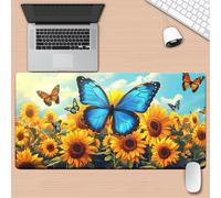 Xinyuer Alfombrilla Ratón XXL 800x300x2mm Girasoles Mariposa Alfombrilla Escritorio | Mejora la Precisión y la Velocidad con Base de Goma Antideslizante y Bordes Cosidos para Oficina, Juegos