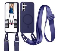 xinyunew Carga Inalámbrica Funda con Cuerda Compatible con Samsung Galaxy S26(Compatible con MagSafe Carga Inalámbrica),Ajustable Colgante Collar Correa de Cuello Cadena Cordón Case - Azul