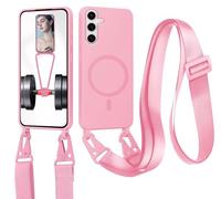 xinyunew Carga Inalámbrica Funda con Cuerda Compatible con Samsung Galaxy S26(Compatible con MagSafe Carga Inalámbrica),Ajustable Colgante Collar Correa de Cuello Cadena Cordón Case - Rosa