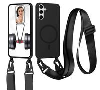 xinyunew Carga Inalámbrica Funda con Cuerda Compatible con Samsung Galaxy S26(Compatible con MagSafe Carga Inalámbrica),Ajustable Colgante Collar Correa de Cuello Cadena Cordón Case - Negro