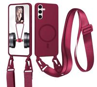 xinyunew Carga Inalámbrica Funda con Cuerda Compatible con Samsung Galaxy S26(Compatible con MagSafe Carga Inalámbrica),Ajustable Colgante Collar Correa de Cuello Cadena Cordón Case - Rojo