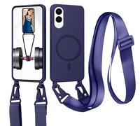 xinyunew Carga Inalámbrica Funda con Cuerda Compatible con Samsung Galaxy S26 Edge(Compatible con MagSafe Carga Inalámbrica),Ajustable Colgante Collar Correa de Cuello Cadena Cordón Case - Azul