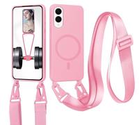 xinyunew Carga Inalámbrica Funda con Cuerda Compatible con Samsung Galaxy S26 Edge(Compatible con MagSafe Carga Inalámbrica),Ajustable Colgante Collar Correa de Cuello Cadena Cordón Case - Rosa