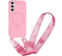 xinyunew Carga Inalámbrica Funda con Cuerda Compatible con Samsung Galaxy S26 Plus(Compatible con MagSafe Carga Inalámbrica),Ajustable Colgante Collar Correa de Cuello Cadena Cordón Case - Rosa