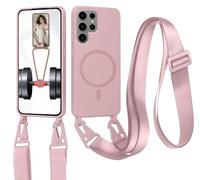 xinyunew Carga Inalámbrica Funda con Cuerda Compatible con Samsung Galaxy S26 Ultra(Compatible con MagSafe Carga Inalámbrica),Ajustable Colgante Collar Correa de Cuello Cadena Cordón Case - Loto Color