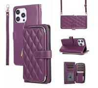 xinyunew Funda Billetera para Apple 17 Pro con Cuerda y Tarjetero, Carcasa de Cuero PU con Soporte Plegable, Flip Magnética Antigolpes, Compatible con Apple 17 Pro,Morado