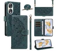xinyunew Funda Cartera para Honor 90, Funda Libro de Cuero con Tarjetero, Cremallera, Correa Bandolera, Magnético, Soporte, Carcasa Antigolpes Elegante para Mujer,Verde