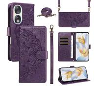 xinyunew Funda Cartera para Honor 90, Funda Libro de Cuero con Tarjetero, Cremallera, Correa Bandolera, Magnético, Soporte, Carcasa Antigolpes Elegante para Mujer,Morado
