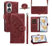 xinyunew Funda Cartera para Honor 90, Funda Libro de Cuero con Tarjetero, Cremallera, Correa Bandolera, Magnético, Soporte, Carcasa Antigolpes Elegante para Mujer,Rojo