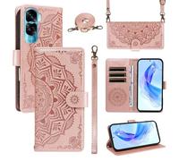xinyunew Funda Cartera para Honor 90 Lite/Honor X50i 5G, Funda Libro de Cuero con Tarjetero, Cremallera, Correa Bandolera, Magnético, Soporte, Carcasa Antigolpes Elegante para Mujer,Rosa