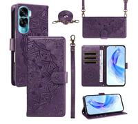 xinyunew Funda Cartera para Honor 90 Lite/Honor X50i 5G, Funda Libro de Cuero con Tarjetero, Cremallera, Correa Bandolera, Magnético, Soporte, Carcasa Antigolpes Elegante para Mujer,Morado