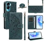 xinyunew Funda Cartera para Honor 90 Lite/Honor X50i 5G, Funda Libro de Cuero con Tarjetero, Cremallera, Correa Bandolera, Magnético, Soporte, Carcasa Antigolpes Elegante para Mujer,Verde